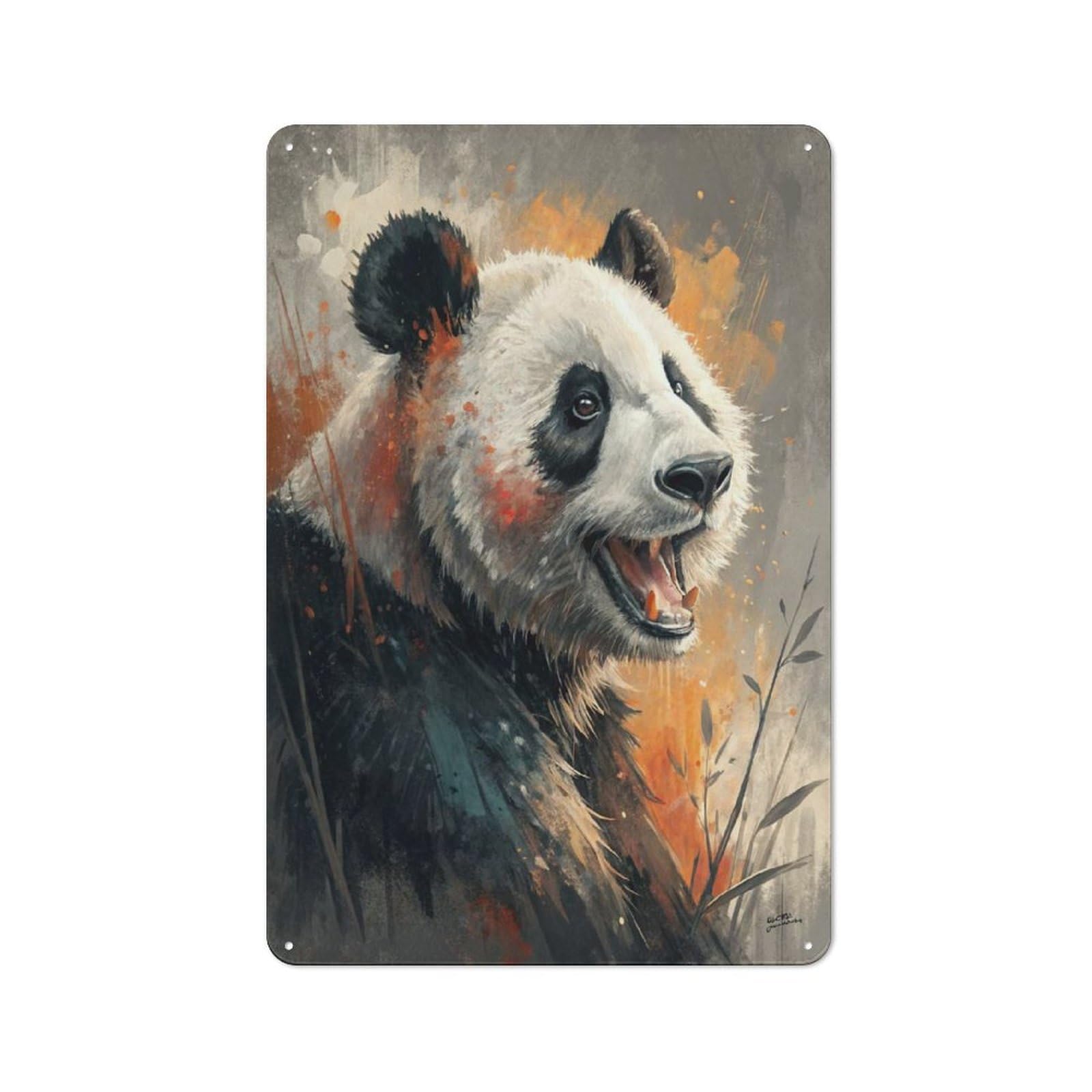 Junmoney Style-23 Tin Wall Plaque 30X20cm With Expressive Panda Portrait For Home Bar Wall, New-Space Wall Decor For Hosts Who Enjoy Retro Interiors