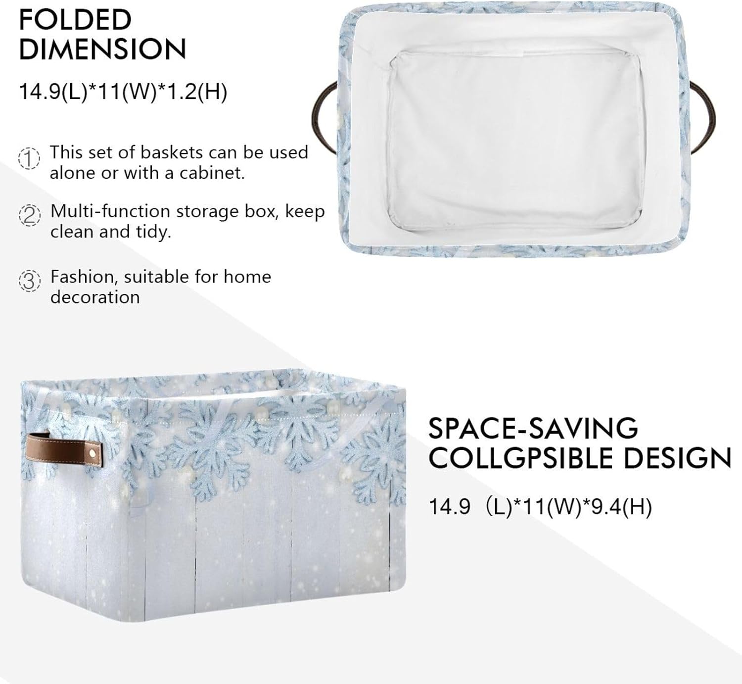 senya Christmas Basket, Christmas Background with Snowflakes Foldable Fabric Collapsible Storage Bins Organizer Bag for Storage Clothes image 3