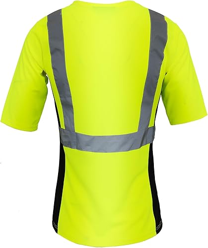 Miniatura 3 de WORK IDEA Camiseta de seguridad para mujer, cinta reflectante, de alta visibilidad, para trabajo, construcción, manga corta