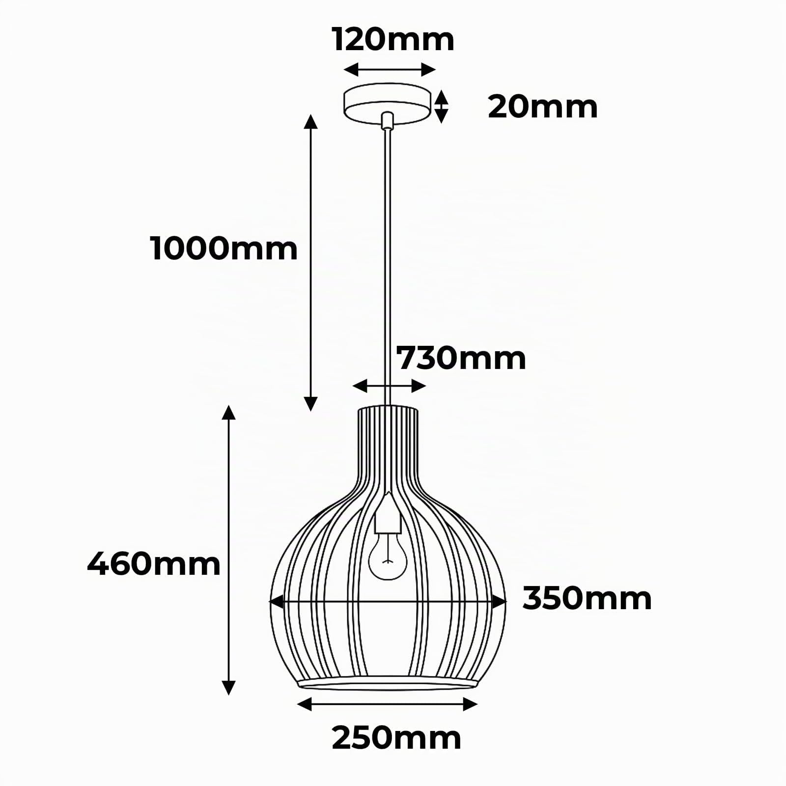 Alpinaluz Suspension de Plafond en Bois E27 D35 cm Abat-jour Sphérique