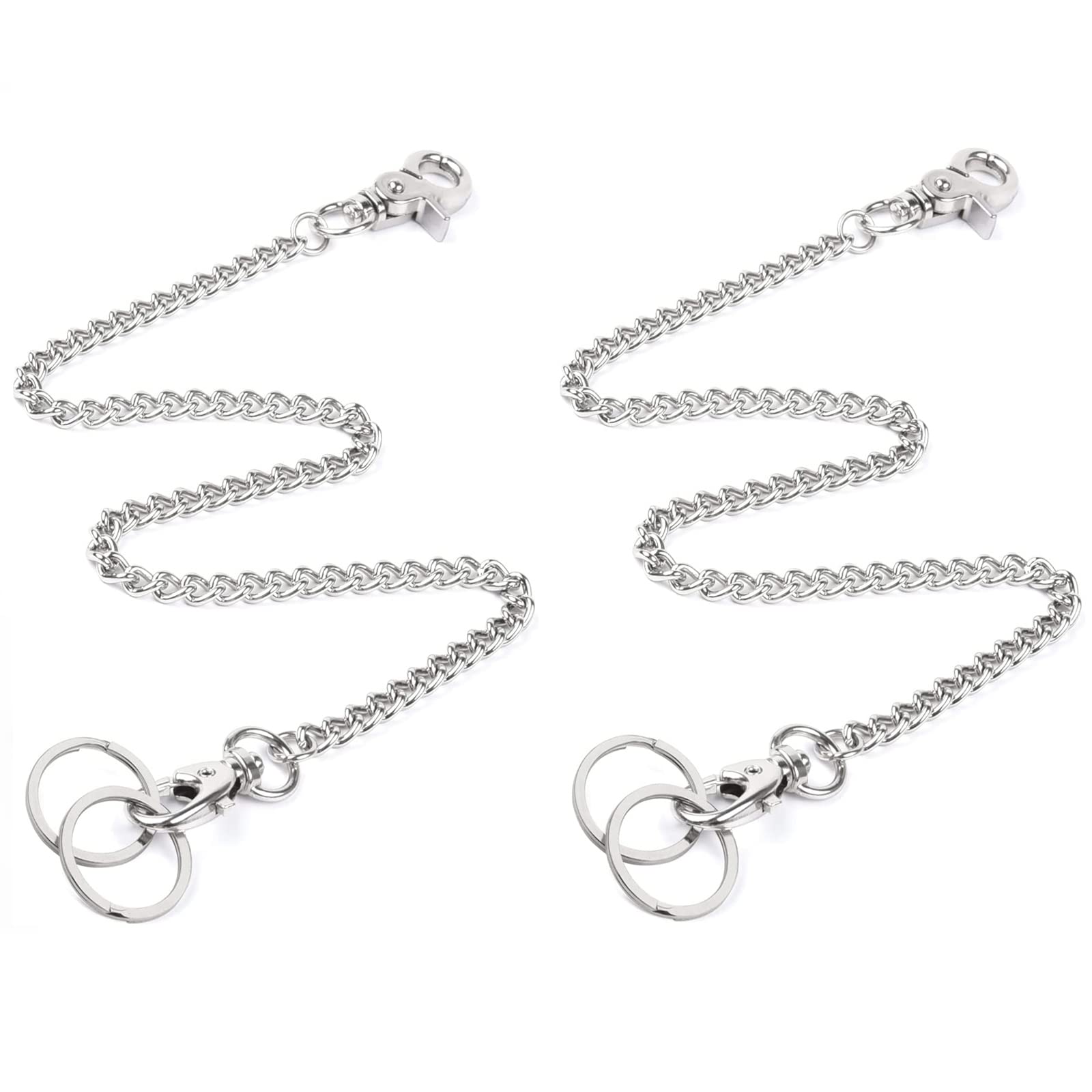 Key Chain, 2PCS Long Heavy Duty Key Ring 24In Metal Pants Chains Pocket Keychain Wallet Chain Jeans Chain with Lobster Clasp Keyfob for Men and Women (Sliver)