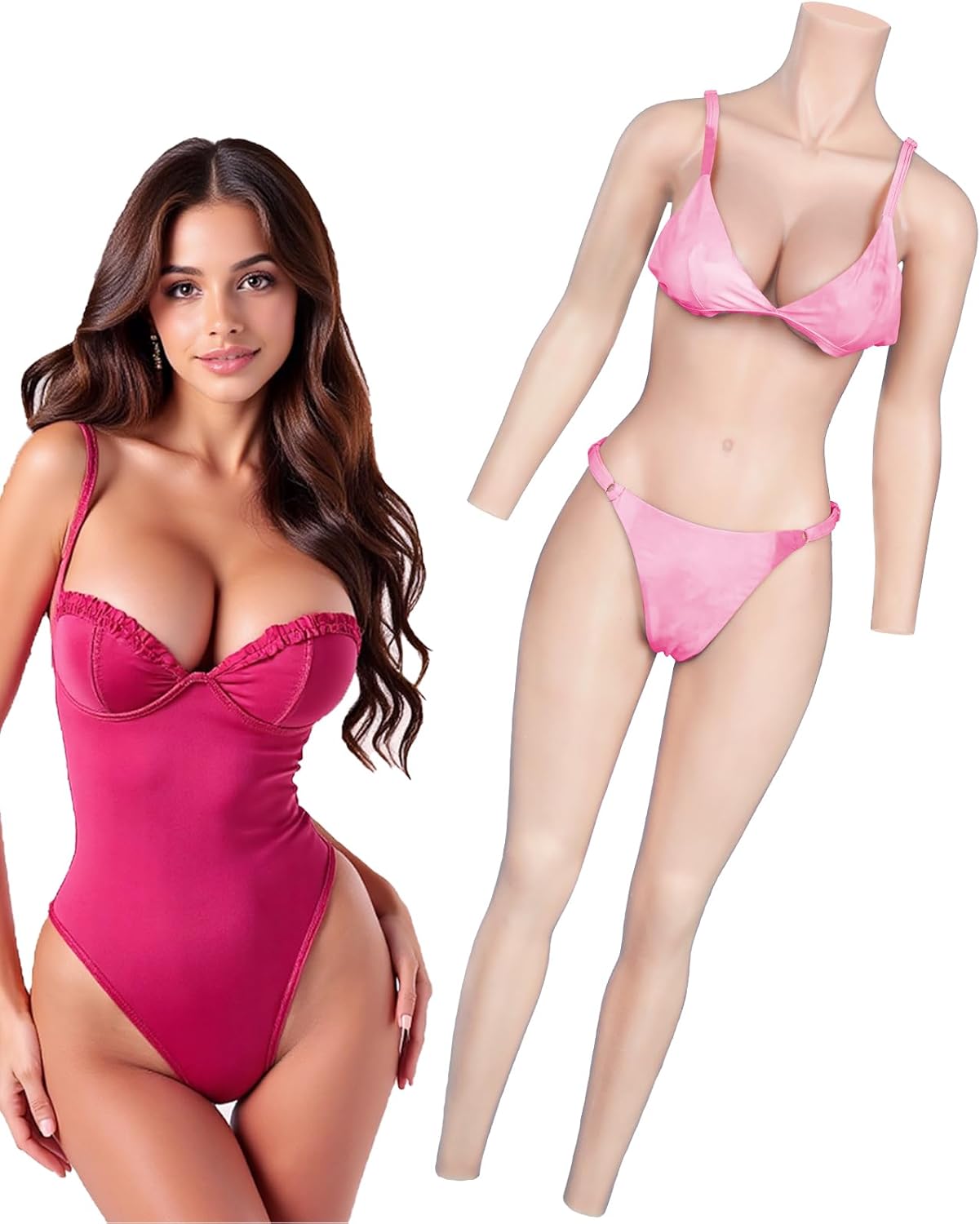 Silicone Bodysuit D Cup with Catheter Fake Breast Plate Crossdresser Apparel Male To Female Transgender Drag Queen