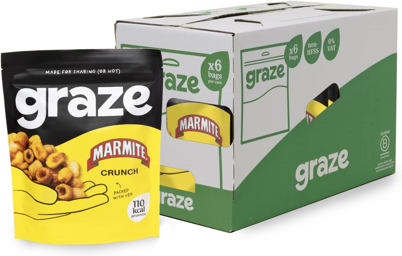 Marmite Crunch - Savoury Snacks with 30% less fat than average crisps - High in Fibre, Sharing Bags - Packaging may vary - (6 x 100g Sharing Bags)