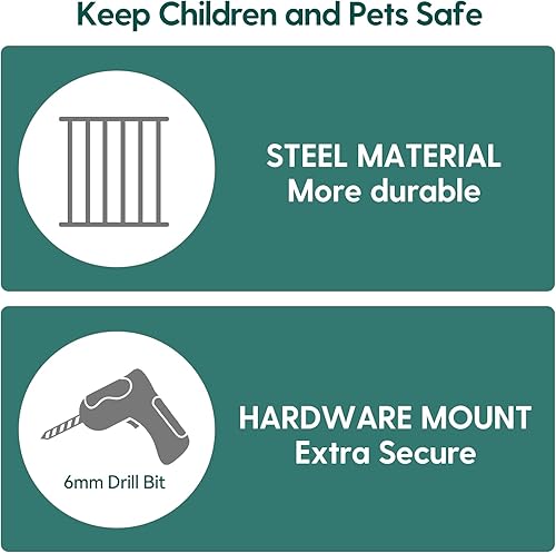 Miniatura 4 de Babelio Puerta extra alta para bebéperro de 34 pulgadas con diseño sin umbral, puerta de seguridad de cierre automático de 26-43 pulgadas para