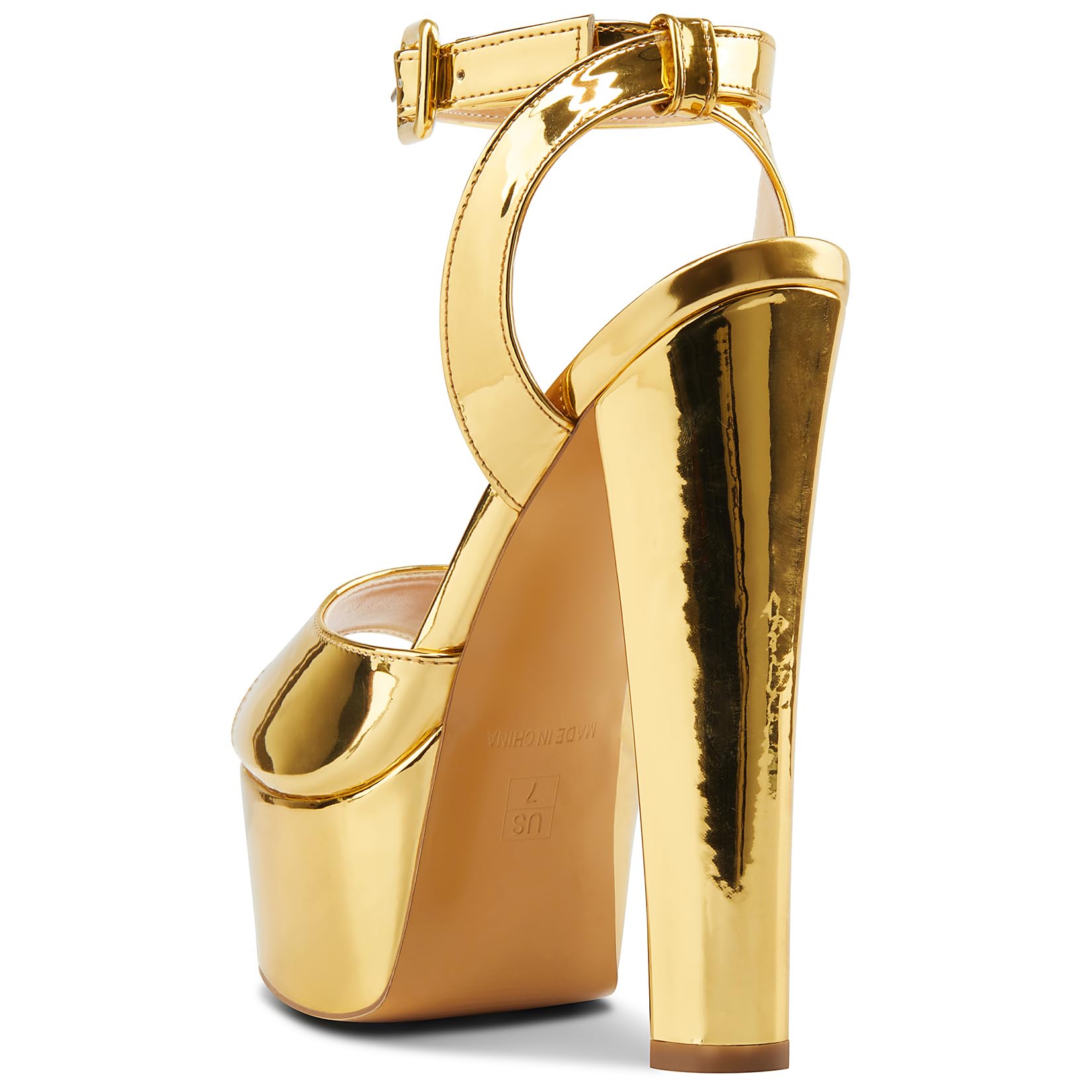 NobleOnly Womens High Block Platform Heel Peep Toe Ankle Strap Sandals Buckle Prom Dress Shoes 5.9 Inches Heels