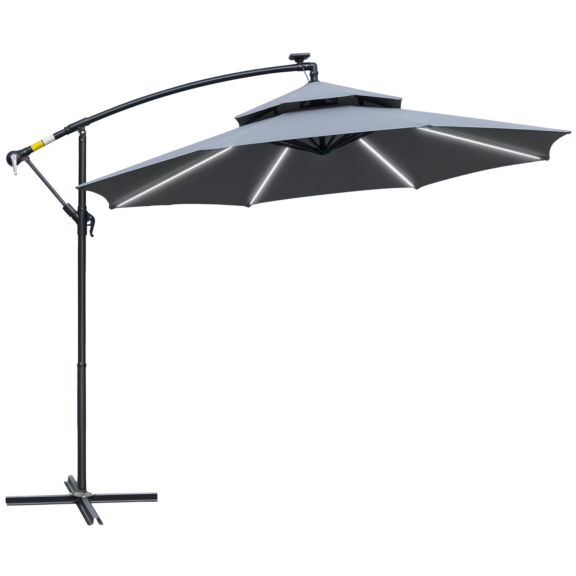 Rackhams Black/Grey 3(M) Cantilever Parasol Hanging Banana Umbrella W/ Lights, - 3M