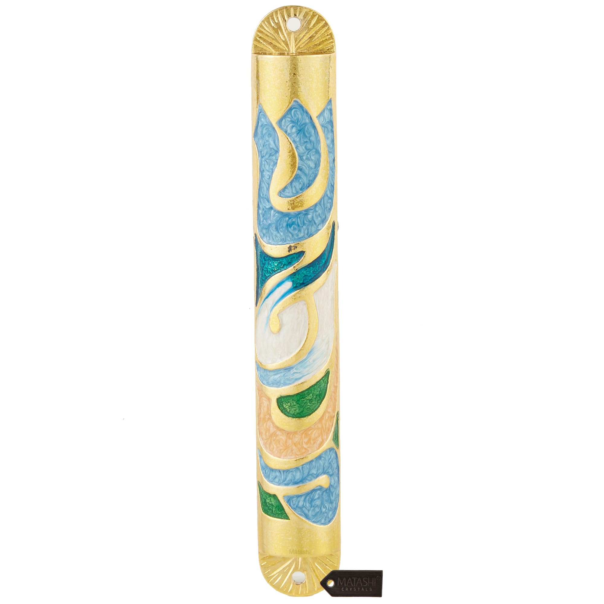 Matashi Mezuzah for Door with Scroll, Multicolor Hand Painted Enamel
