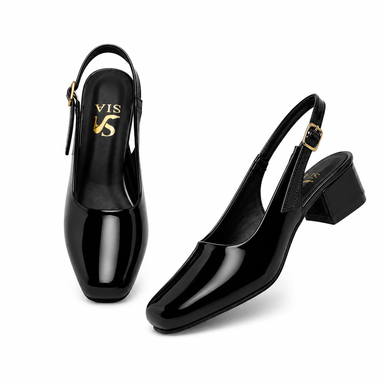 Women's Square Toe Closed Toe Slingback Block Heel Pumps | Patent Finish | Soft Cushioned Insole | Office, Party & Formal Dress Shoes-picture-42