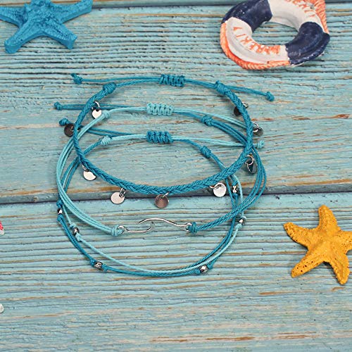 Image of Waterproof String Anklets Cute Beaded Ankle Bracelets Beach Wave Anklet Stainless Steel Coin Boho Ankle Jewelry for Women