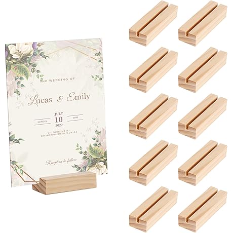 10 PCS Wood Place Card Holders, Number Holder Stands, Name Card Holder