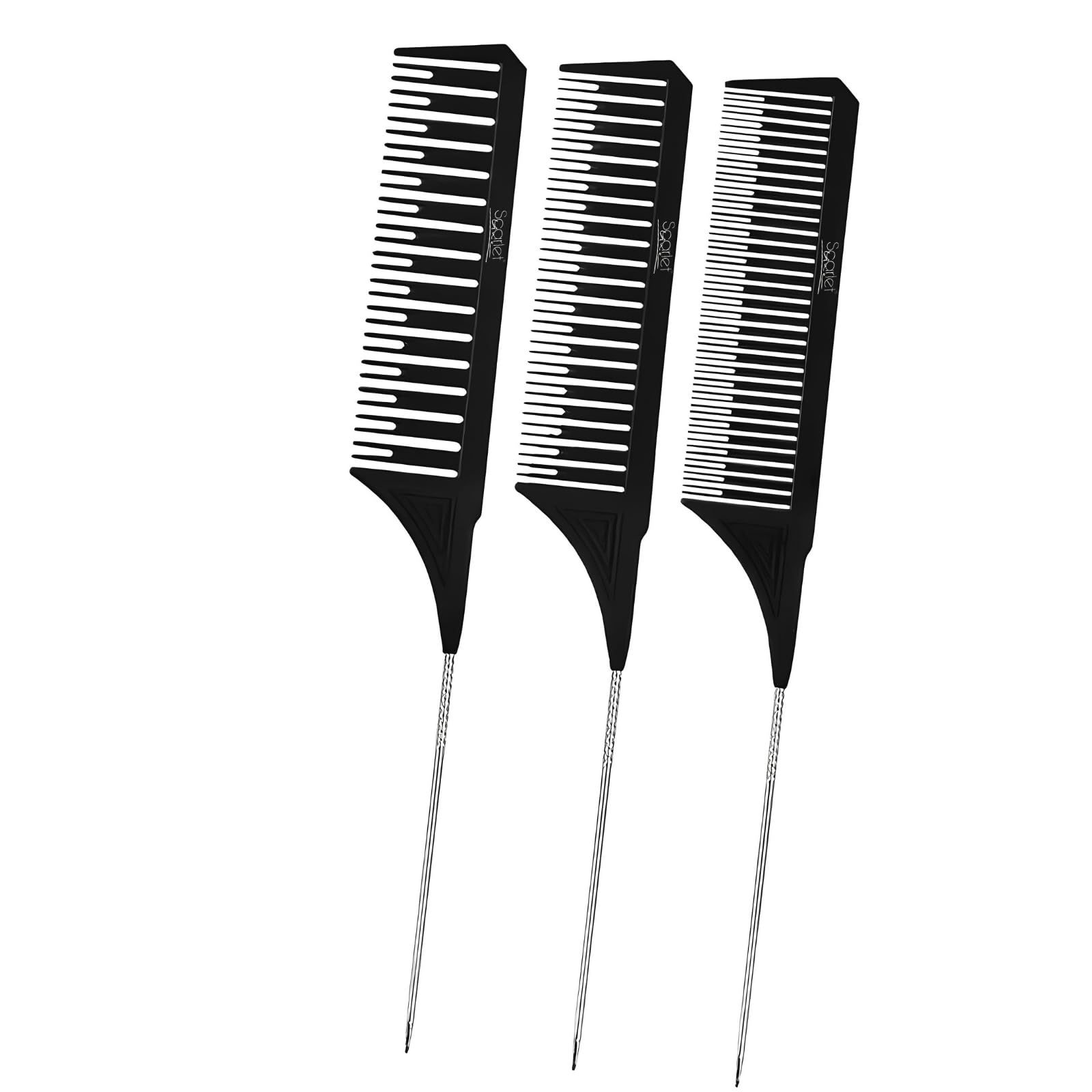 Scarlet Line Professional Anti Static Heat Resistant Hair Style Tip Tail Comb Set with Stainless Steel Pick for Home Salon Hairdresser Barbershop_3Pcs