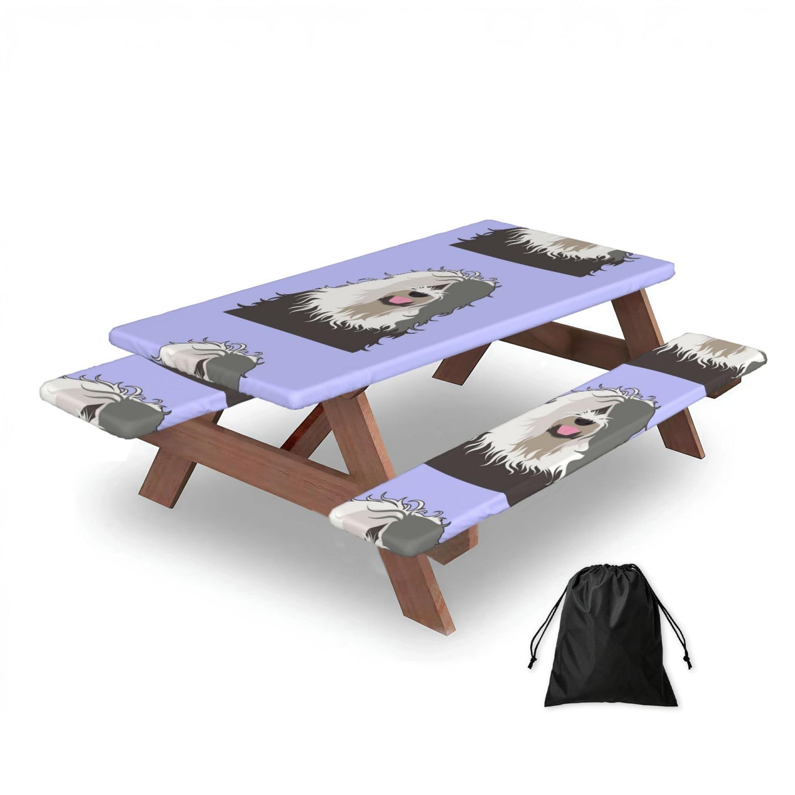 Dopklna As Picture Old English Sheepdog, Picnic Table Cover With Bench Covers -Waterproof Elastic Fitted Tablecloth For Garden Camping Patio 76X152cm