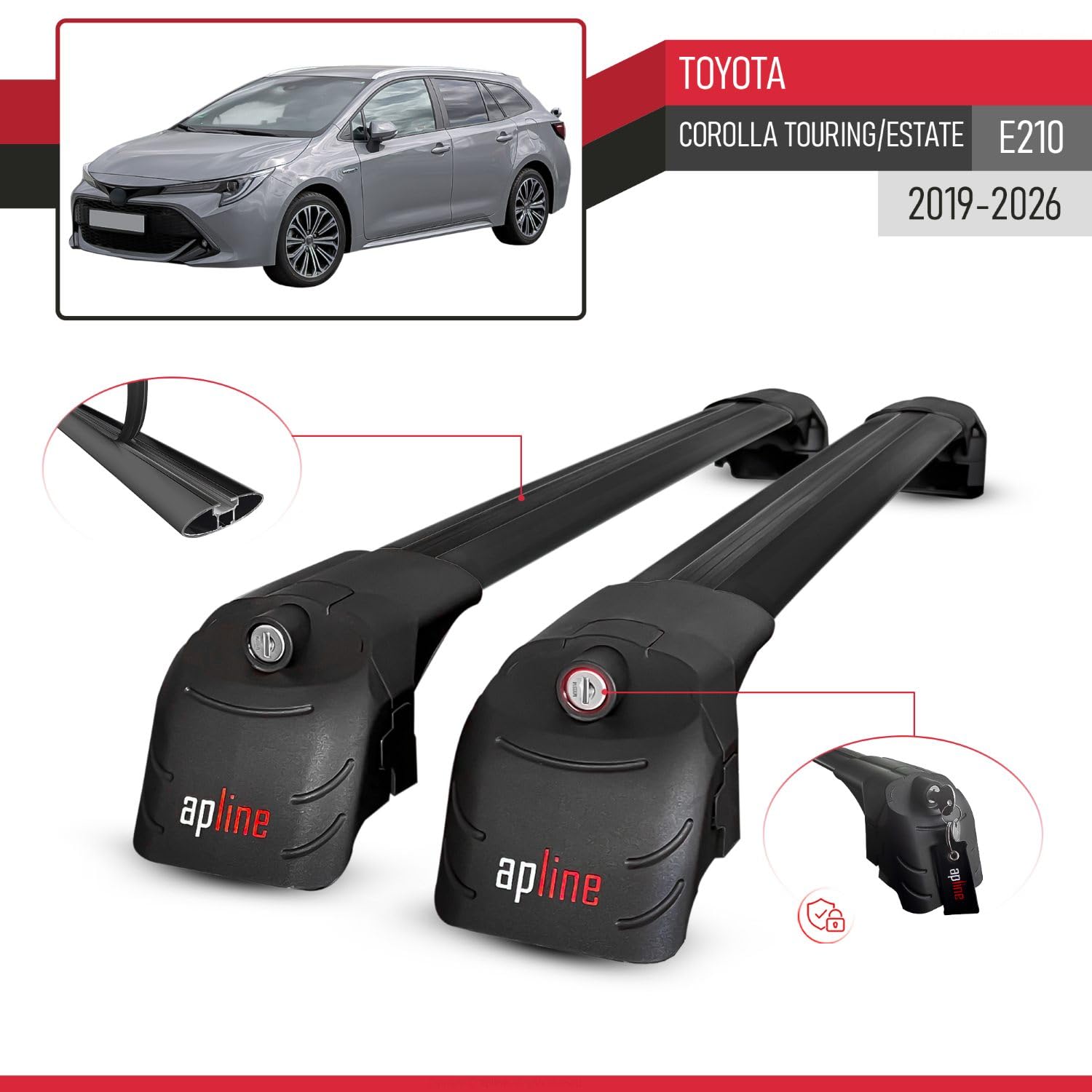Compatible con Toyota Corolla Touring (E210) 2019-2025 Ace-2 Barras de Techo Auto Portaequipajes Barras Transversales Negro Aluminio 2 Barras