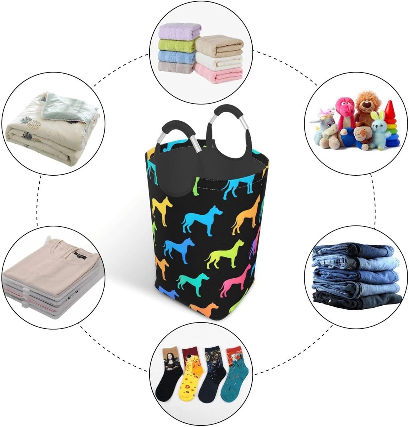 50l Laundry Basket Neon Dog Silhouette Waterproof Laundry Hamper Foldable Clothes Laundry Bag With Handles