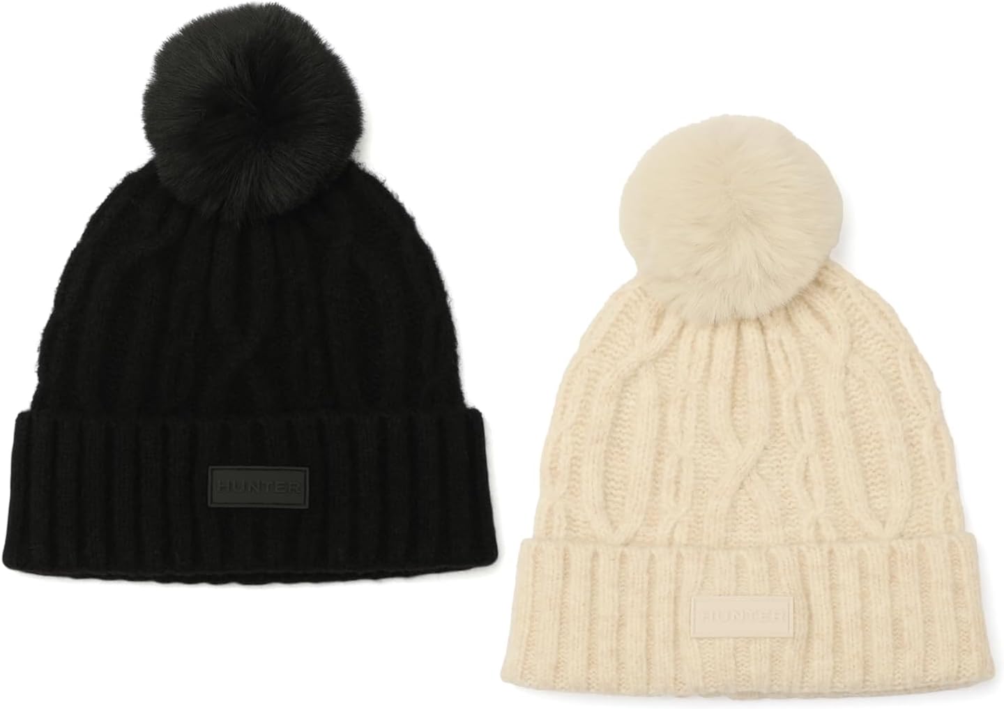 Hunter Womens Cable Cuff Beanie with Faux Fur Pom - Image 5