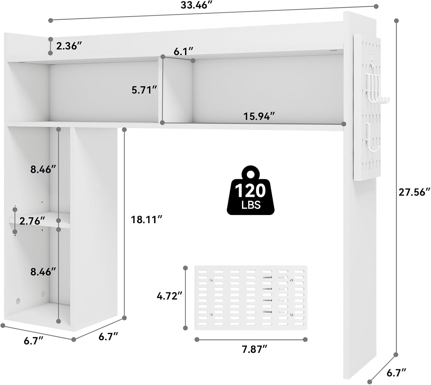 ELECWISH Desktop Bookshelf, Desk Shelf for Computer Desk, 33.46" 5-Tier Adjustable Desktop Hutch Organizer with Pegboard for Home Office, White