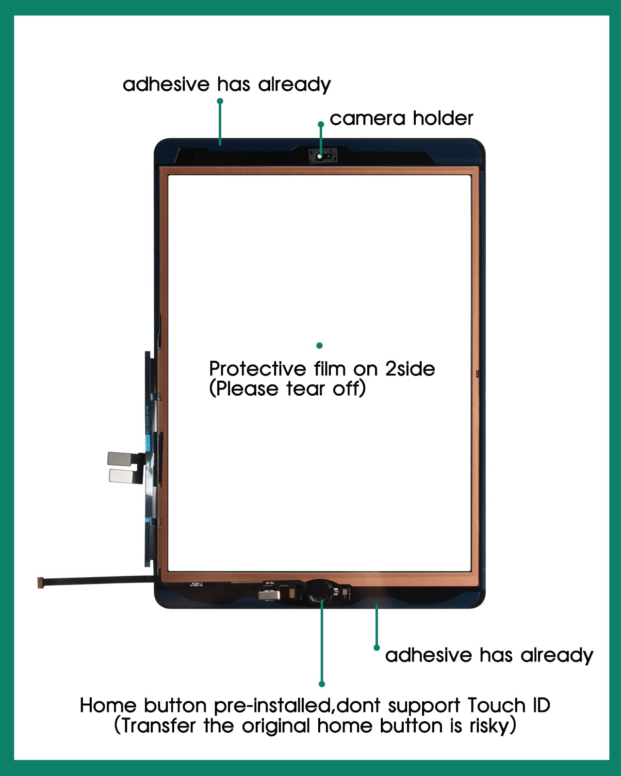 Écran Tactile iPad 7 8 10.2 2019 2020 Digitizer A2197 A2200 A2198 A2232 A2428 A2429 A2270 A2430 Noir