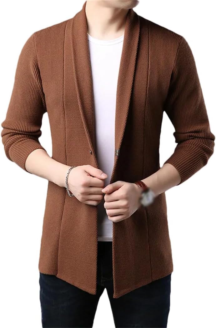 Men's Korean Cardigan Sweater Long Sleeve Slim Fit Woolen Knitted Jacket Business Casual Gentleman Coat