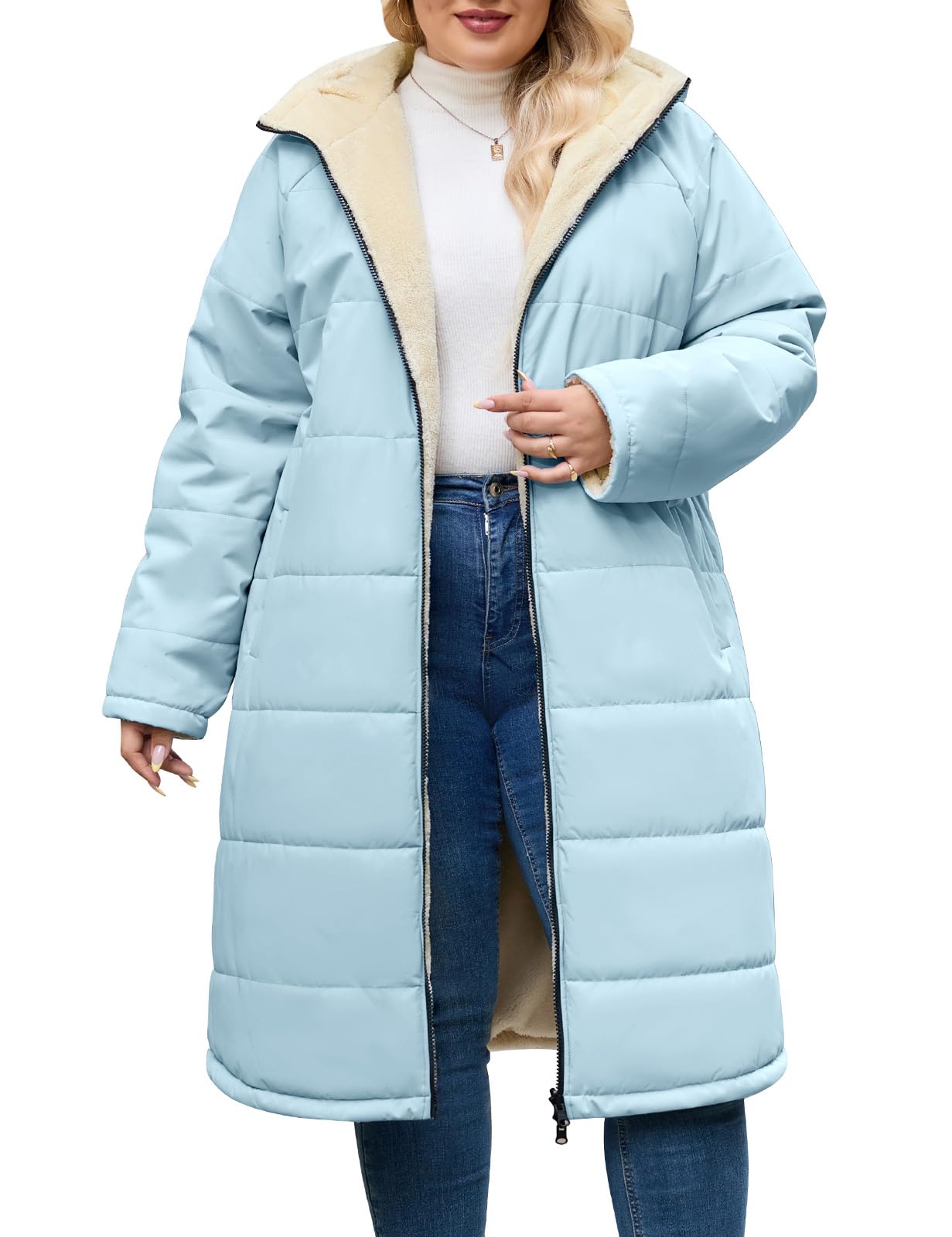 CMTOP Lange damesjassen, fleece gevoerd, warme lange winterjassen, waterafstotend en winddicht, thermisch gewatteerd jack met capuchon en ritssluiting, parka overjas outwear met zakken, Zwart, XXL
