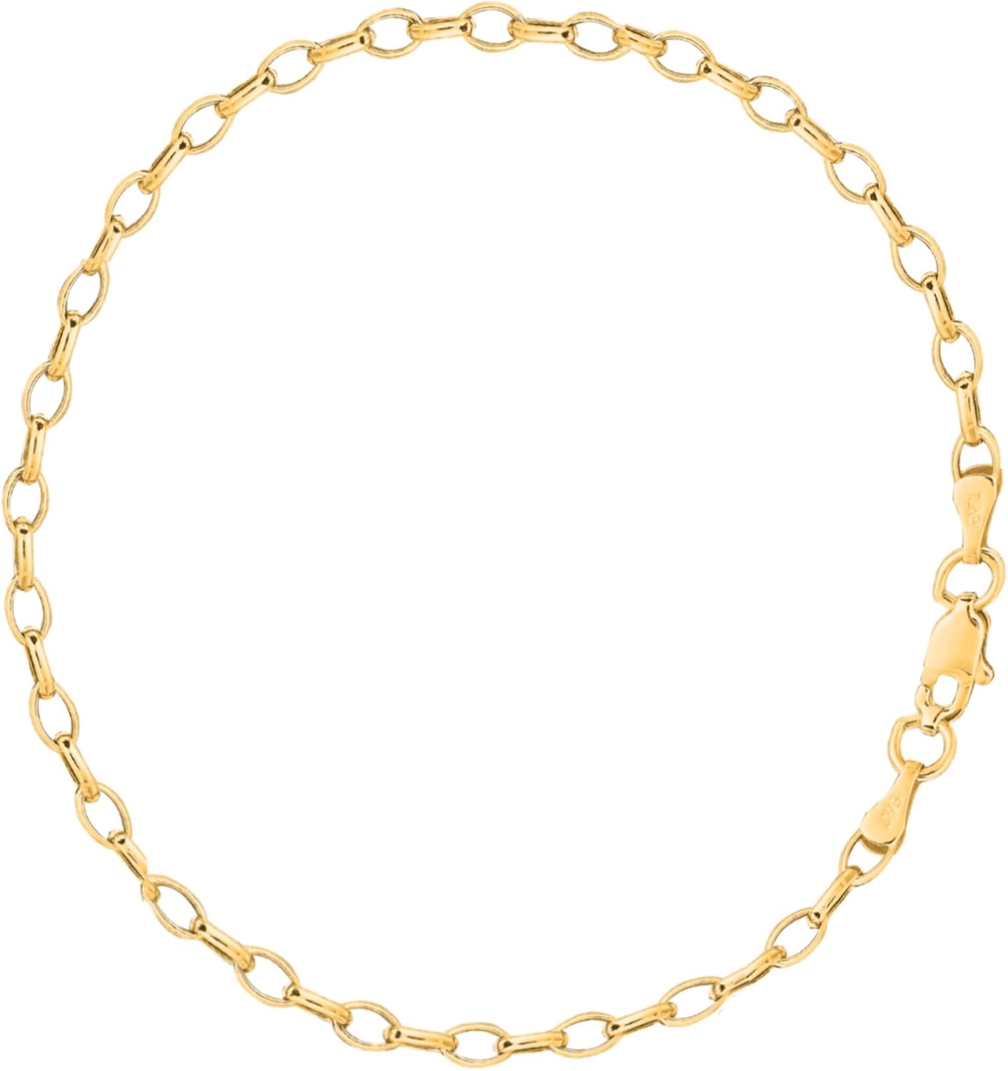 Ritastephens 14K Solid Yellow Gold Oval Rolo Link Chain Bracelet 7 Inches