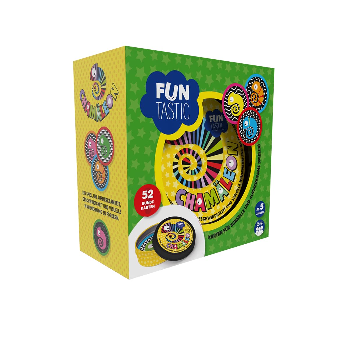 IMAGILAND Chamäleon Kartenspiel, Schnelles und Lustiges Gesellschaftsspiel für Familien, ab 5 Jahren, trainiert Reaktion und Konzentration, 2-4 Spieler, Metalldose ideal für unterwegs