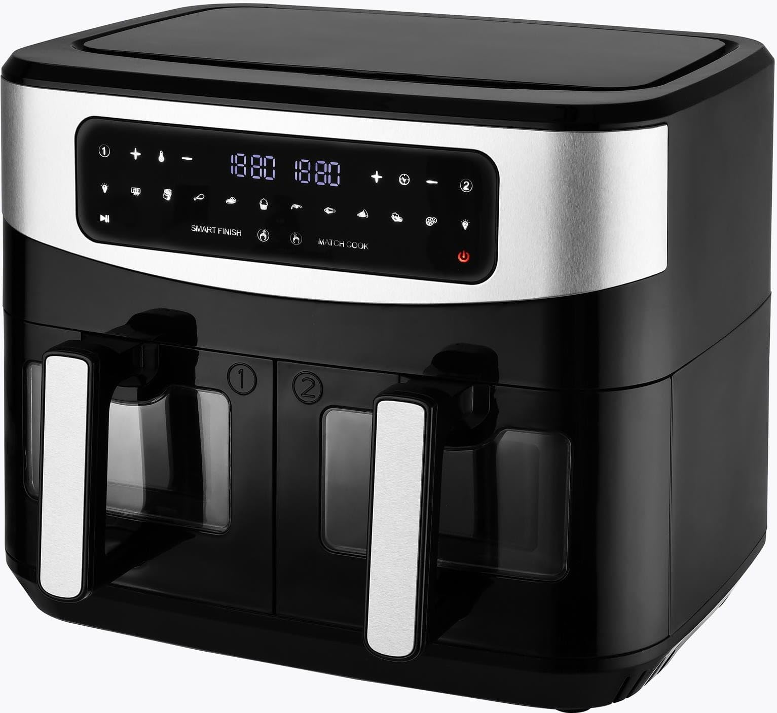 KALORIK AFT 3008 frytkownica beztłuszczowa 10 l Air FRYER podwójna frytkownica 2600 W z okienkiem, cyfrowa podwójna frytkownica na gorące powietrze, 10 l, wyświetlacz dotykowy LED, funkcja