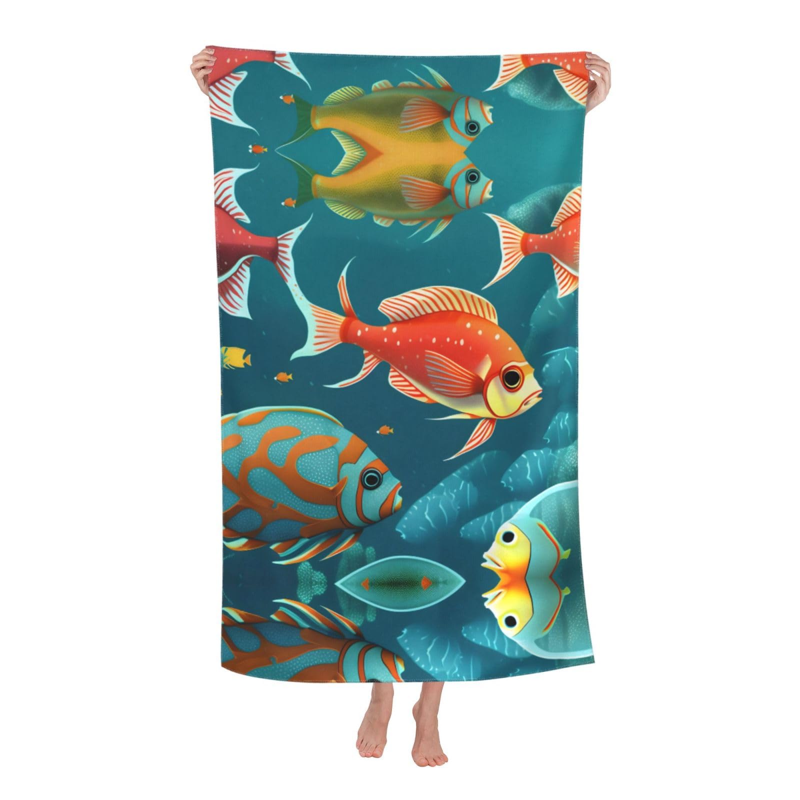 Oazcvbnn Women's White Ocean Underwater Fish Print Adult Beach Towel Summer Travel Pool Vacation Swimming Fitness Outdoor Adventures