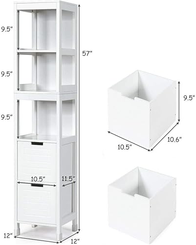 Miniatura 3 de Tangkula Gabinete de Almacenamiento Alto para Baño, Independiente de 57" de Alto Gabinete de Piso Delgado para Baño con Estantes Abiertos de 3