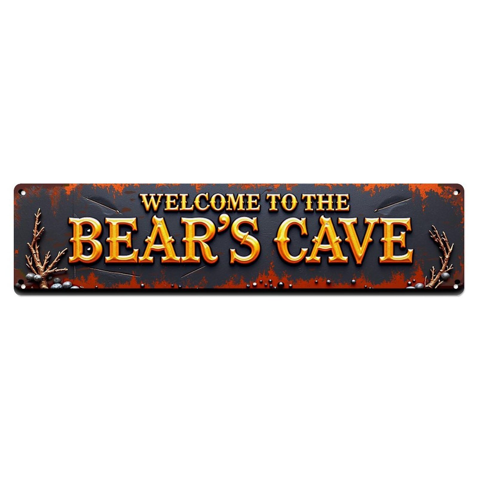 Jdyaojiesheng Vintage Bear's Cave Sign Pattern Print Tin Sign Retro Metal Wall Decor Metal Poster, Home Bar Garage Farmhouse Cafe Wall Art Decoration 4X16inch