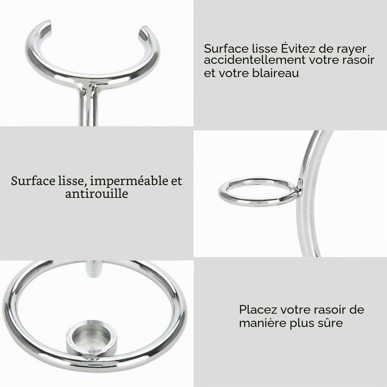 Supports pour Rasoirs et Blaireau de Rasage, Support de Brosse en Métal pour Hommes, Argent