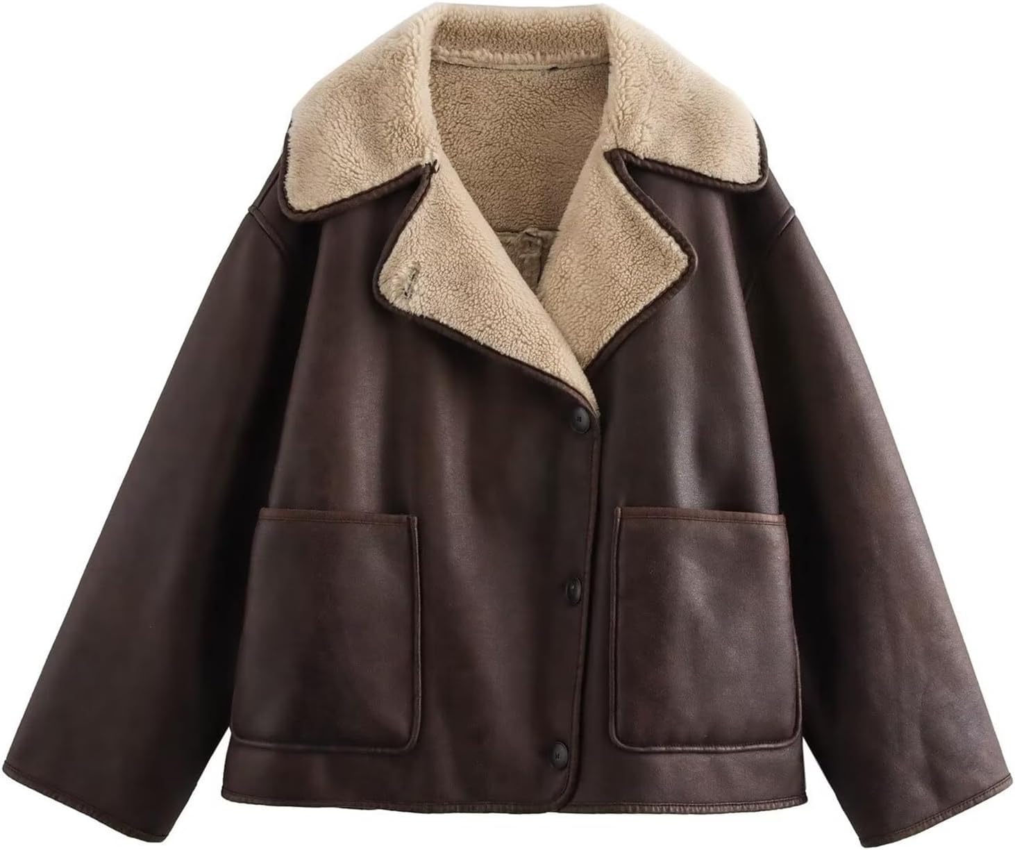 [WOOYOO] レザージャケット ファージャケット レディース フェイクファージャケット コート 長袖 折り襟 ポケット シングル