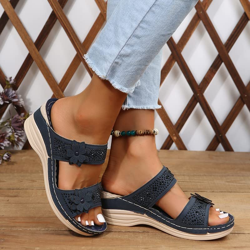 Womens Wedge Sandals Chic Flower Orthotic Sandals Summer Casual Arch Support Slip On Slippers Comfortable Beach Walking Shoes3