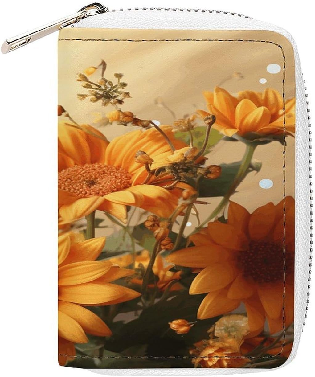 Cute Sunflower And Butterfly Card Holder RFID Blocking,Credit Card Wallet for Women And Men,Card Case Organizer Bag with Zipper
