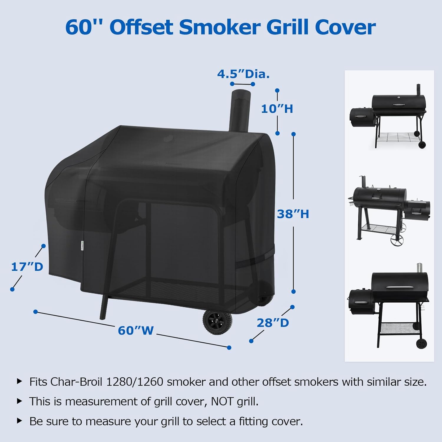 SunPatio 60 Inch Offset Smoker Cover, Outdoor Heavy Duty Waterproof BBQ Smoker Cover, Charcoal Pellet Grill Protector for Brinkmann, Char-Broil, Weber, Nexgrill and More