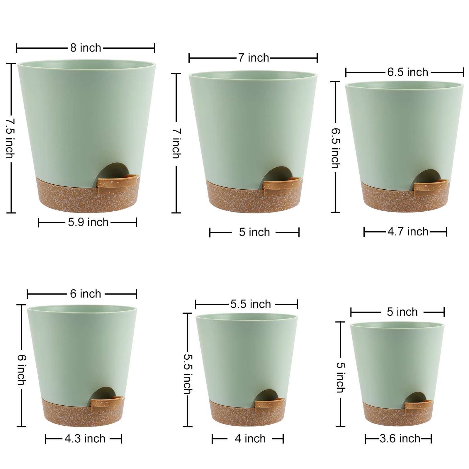 YNNICO Plant Pots Indoor 8/7/6.5/6/5.5/5 Inch Self Watering Planters with Drainage Holes and Saucers, Plastic Flower Pots - Image 4