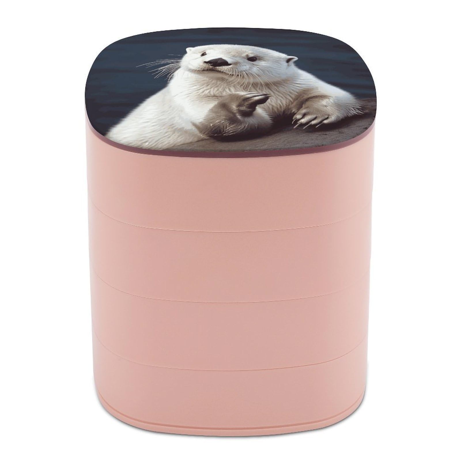 JTREHY White Otter Jewelry Box 4-Layer Covered Rotating Jewelry Storage Box Large Capacity Storage Boxes Portable Jewelry Case for Bracelets Earrings Necklace