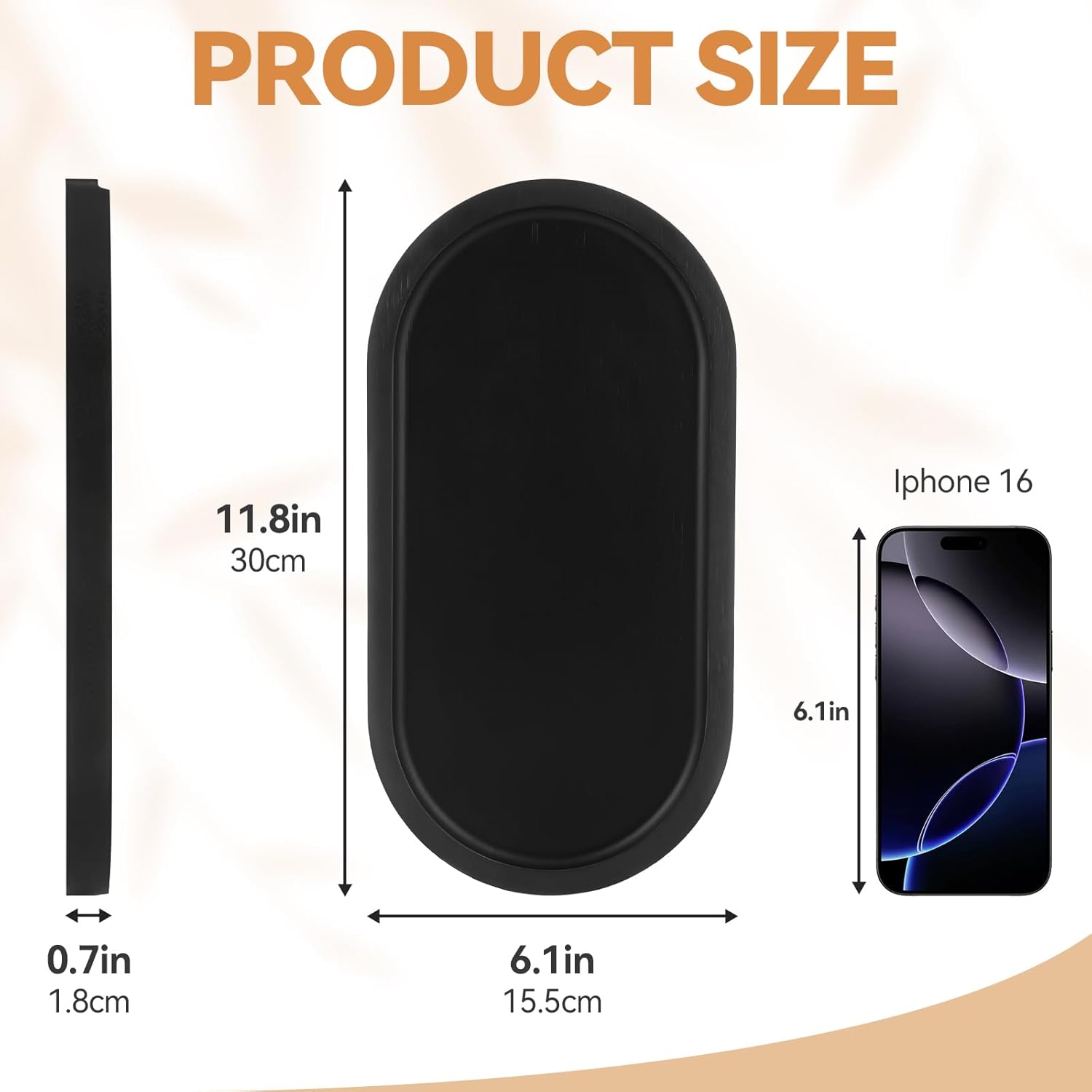 Bamboo Vanity Tray 11.4x6.1 inches, Decorative Vanity Tray for Bathroom Countertop Toilet Tank Farmhouse, Black - Image 3