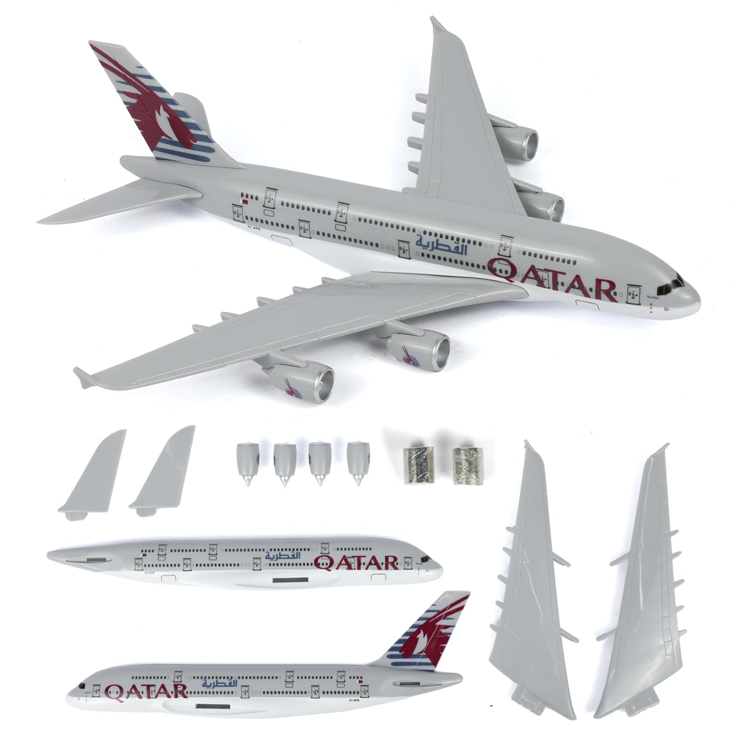 kolotesame 1/280 Assembly Airplane Model Compatible for Qatar Airbus A380, Plastic Plane Quick Build Model Kit with Stand, 25.5cm L for Office Desk Bookshelf Display or Gift