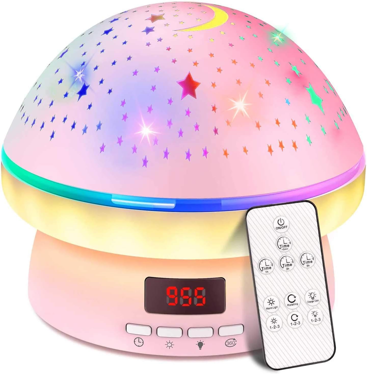 MINGKIDS Timer Rotation Star Projector Twinkle Night Light (Pink)
