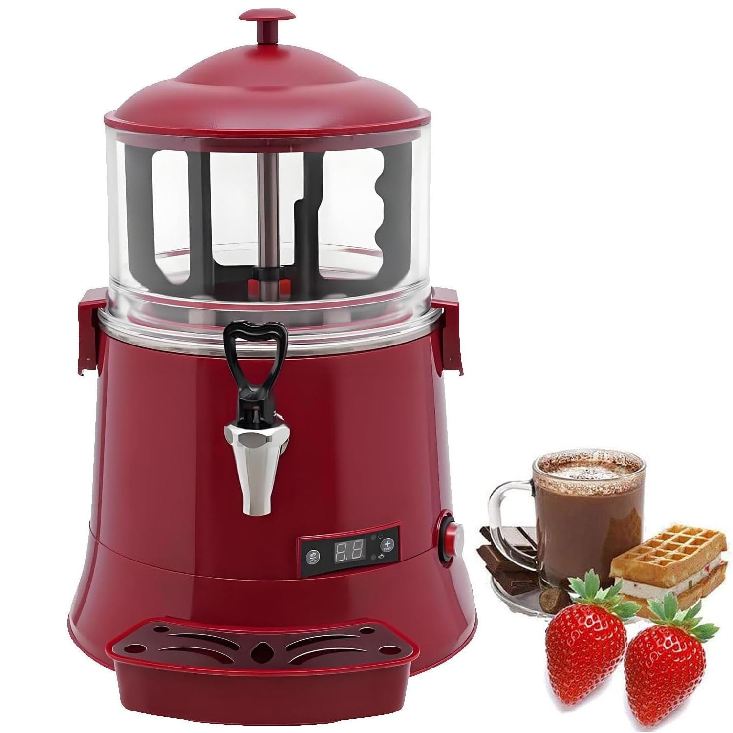 Machine à Chocolat Chaud Professionnelle avec Distributeur de Boissons, température réglable de 30 à 90 °C, Robinet intégré, Chauffe-Boissons pour Chocolat, café et thé au Lait. Red-5L