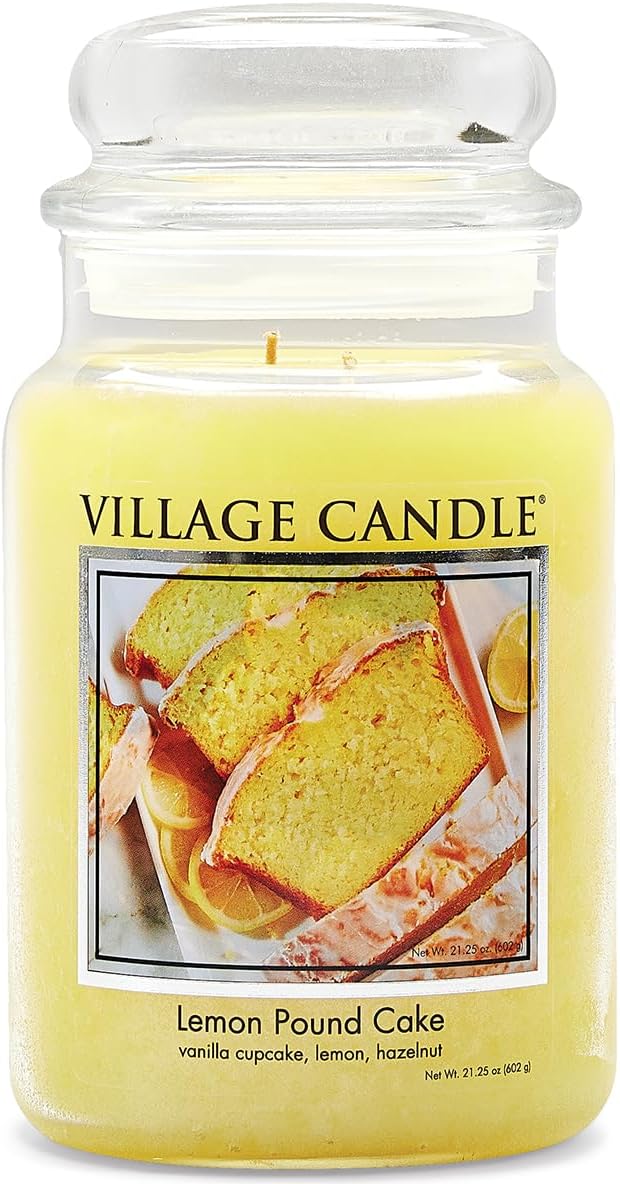 Village Candle Lemon Pound Cake Large Jar Candle, 21.25oz Yellow Apothecary - Dual Wick, Lemon Vanilla Hazelnut Scent, 170Hr Burn