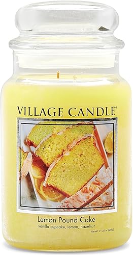 Village Candle Lemon Pound Cake - Tarro grande de vidrio boticario, vela perfumada, 21.25 onzas, amarillo