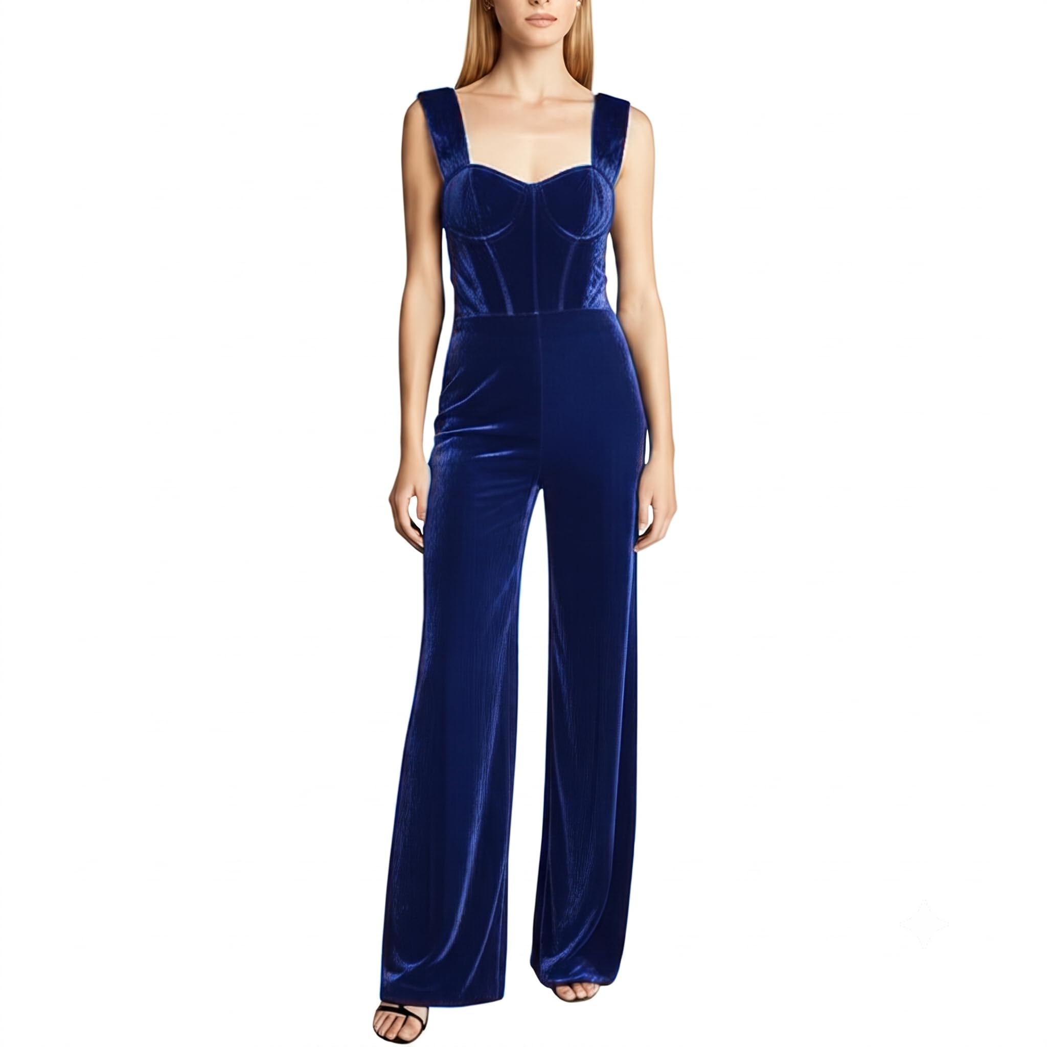 bedazzle Women’s Velvet Jumpsuit – Elegant Style Wide Leg – Sleeveless Sweetheart Neck Evening Romper – Soft High Waist Formal Outfit-picture-22