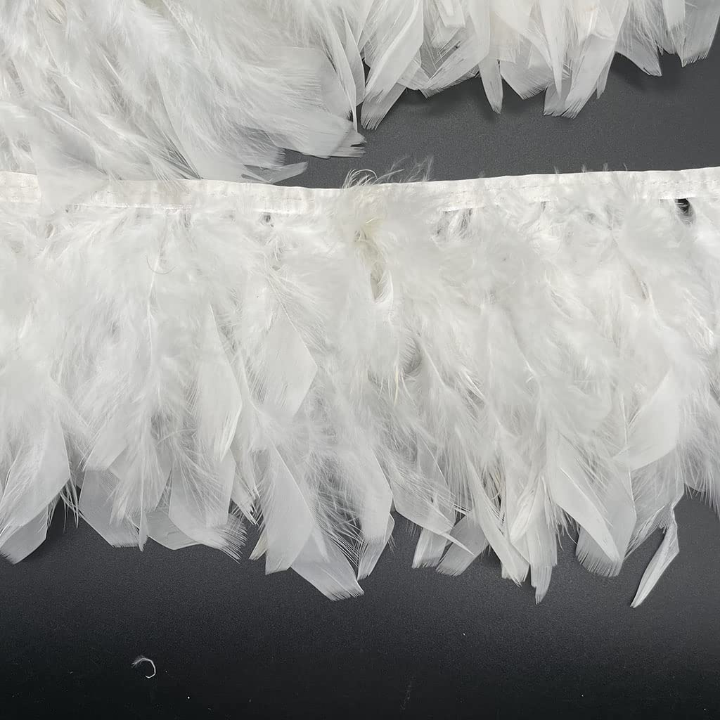 Shekyeon Turkey Feathers Fringe Trim for Party Clothing DIY Sewing Crafts Decoration Pack of 2 Yards (White)