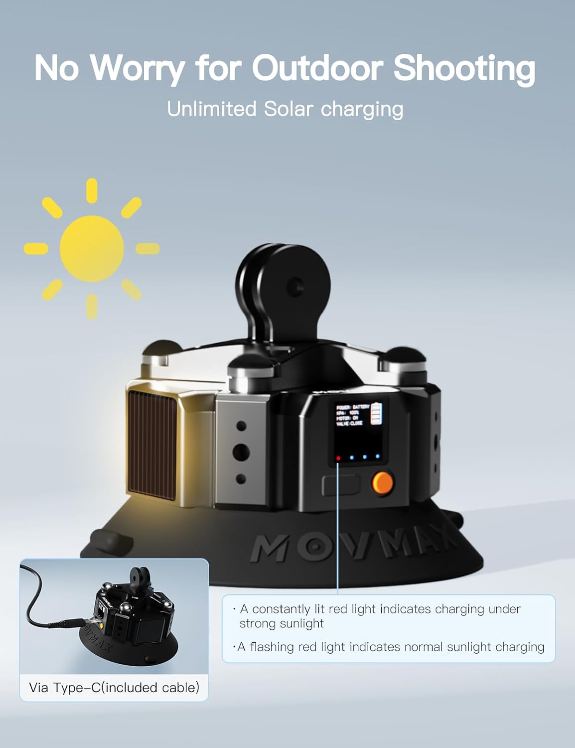 Movmax ソーラー電動吸盤 ブレードアーム用 DJI Osmo Pocket 3に対応 空気圧モニタリング付きカーマウント |