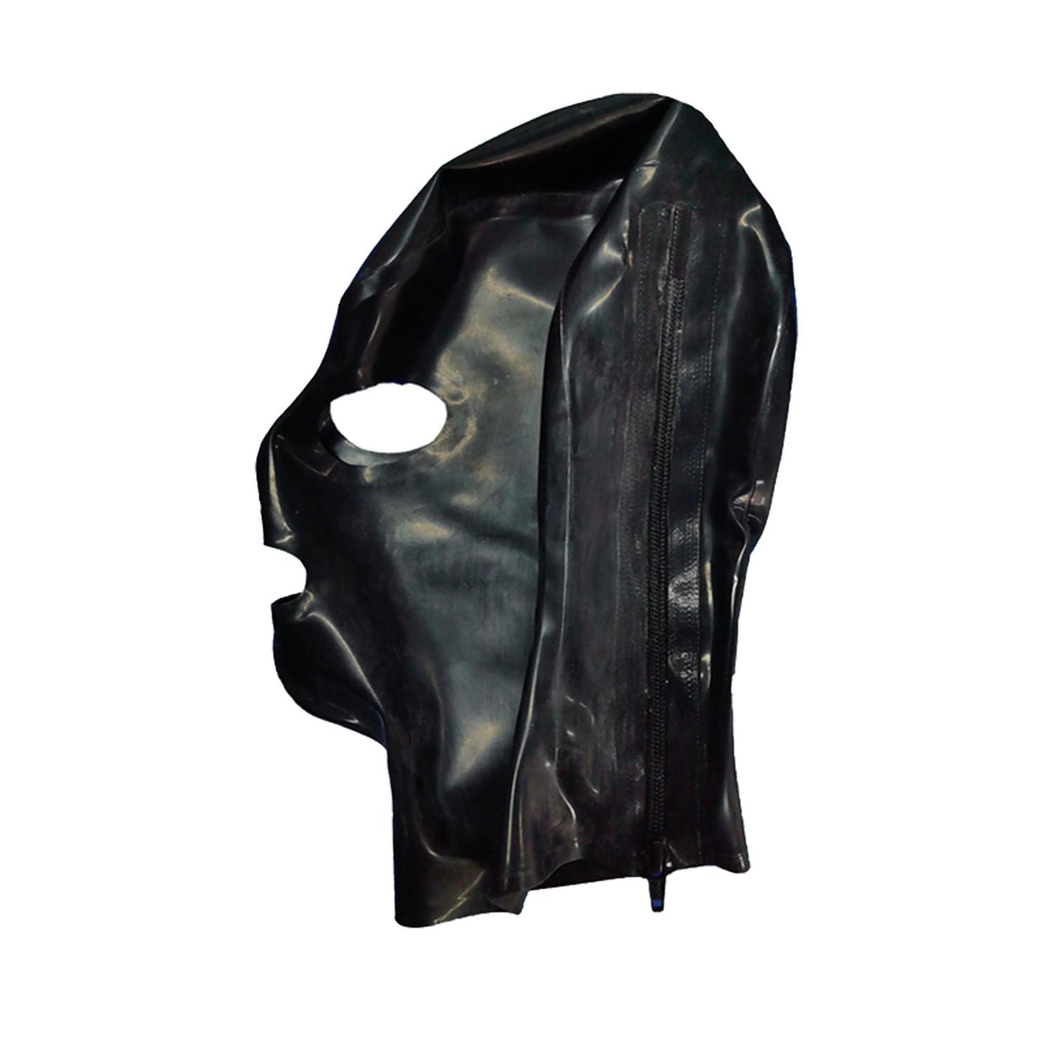 GREEFEI Black Latex Cosplay Hood Mask with Big Eyes,Rubber Mask Back Zipper Handmade,Halloween Stage Show Costume Headdress XL - Image 4