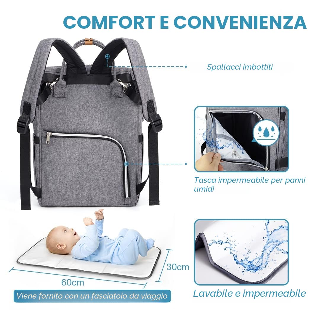Lekebaby Zaino Mamma Multifunzione - Impermeabile Zaino Fasciatoio Neonato Grande Capacità e Spazioso con Fasciatoio Portatile e Ganci Passeggino, Tasche Isolanti, Ideale per Viaggio, Mamma e Papà