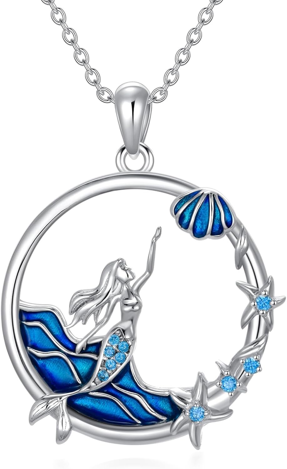 S925 Sterling Silver Mermaid Necklaces for Women Ocean Beach Dainty Pendant Necklace Birthday Gift for Her