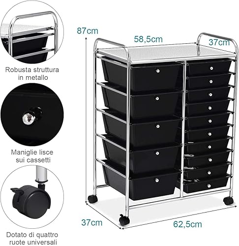 Miniatura 3 de Squareful - Carrito de almacenamiento de 15 cajones, carrito de utilidad móvil con ruedas, carrito organizador multiusos para herramientas, álbum de