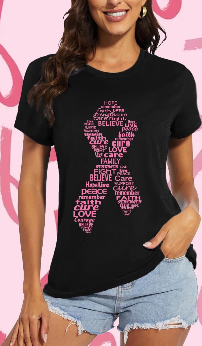 Breast Cancer Shirts for Women in October We Wear Pink T-Shirt Breast Cancer Awareness Tee Tops - Image 4
